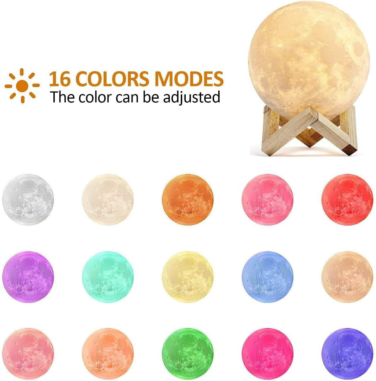 Moon Lamp for Adults Kids, Moon Night Light 16 Colors LED 3D Printing Moon Light with Stand & Remote/Touch Control and USB Rechargeable, Gifts for Kids Friends Lover Birthday (1.5)